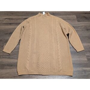 Banana Republic Womens XL Cable‎ Knit Mock Neck Sweater Dress Tan
